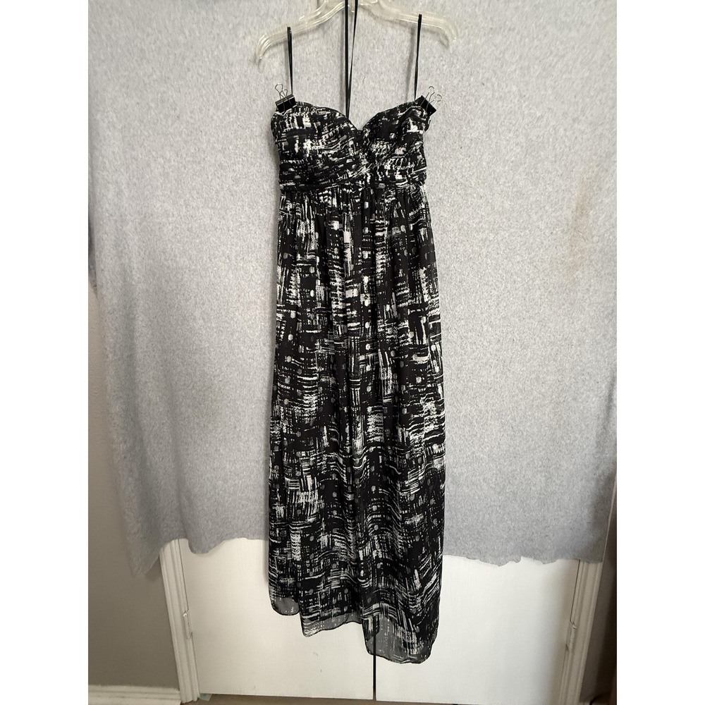 Calvin Klein Dress Womens 4 Black Geometric Chiffon Strapless Sweetheart‎ Maxi